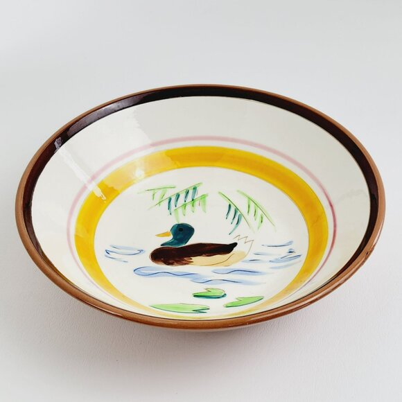 Rare Stangl Pottery Country Life 8" Serving Bowl, Hand-Painted Duck in Pond, USA - Picture 1 of 12